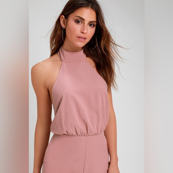 NEW Lulu’s Dusty Pink Halter Jumpsuit Wide Leg High Waist Size Small - Picture 6 of 12